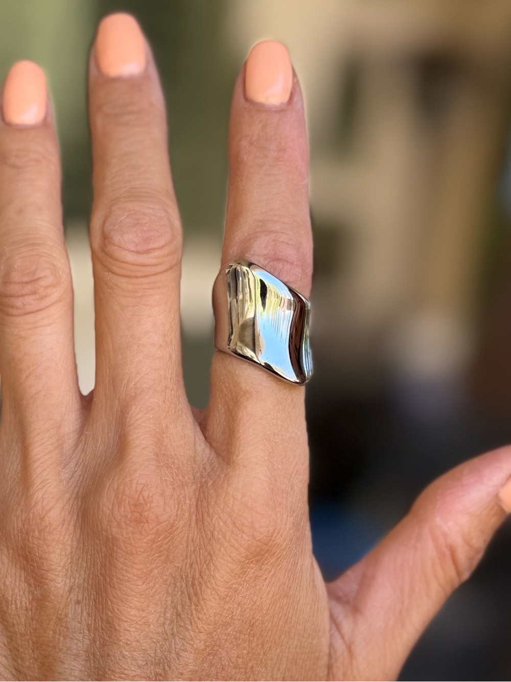 Chunky Sculptural Silver Tone Dome Statement Ring